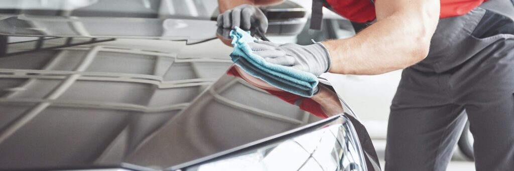 Professional cleaning and car wash in the car showroom